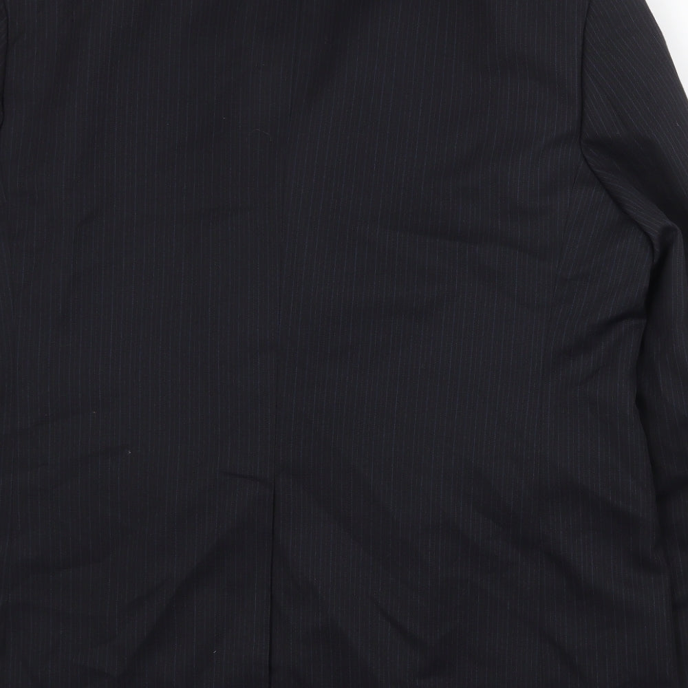 Pinstripe Mens Black Striped Polyester Jacket Suit Jacket Size 46 Regular