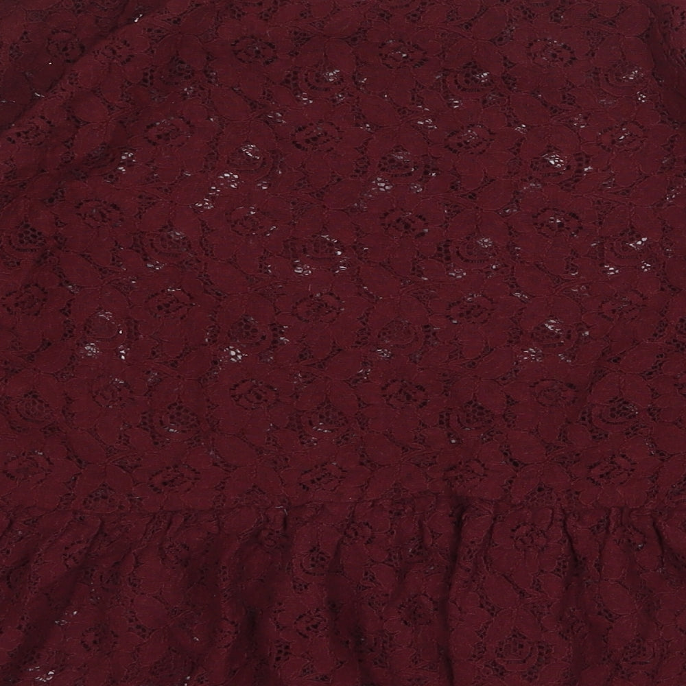 NEXT Womens Red Floral Polyester Basic Blouse Size 10 Round Neck