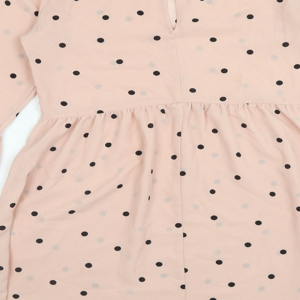 ASOS Womens Pink Polka Dot Polyester A-Line Size 8 Round Neck Button
