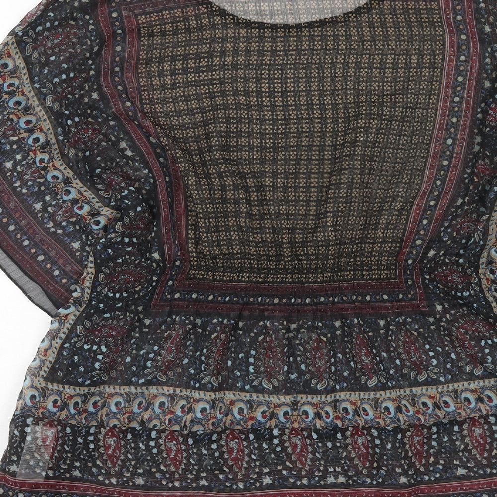 New Look Womens Multicoloured Geometric Polyester Basic Blouse Size 6 Round Neck