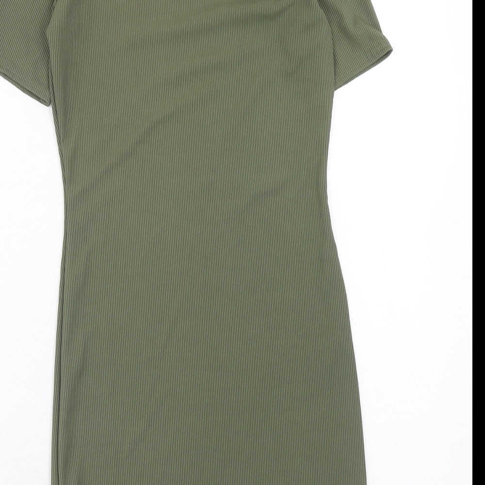 Boohoo Womens Green Polyester Shift Size 8 Round Neck Pullover