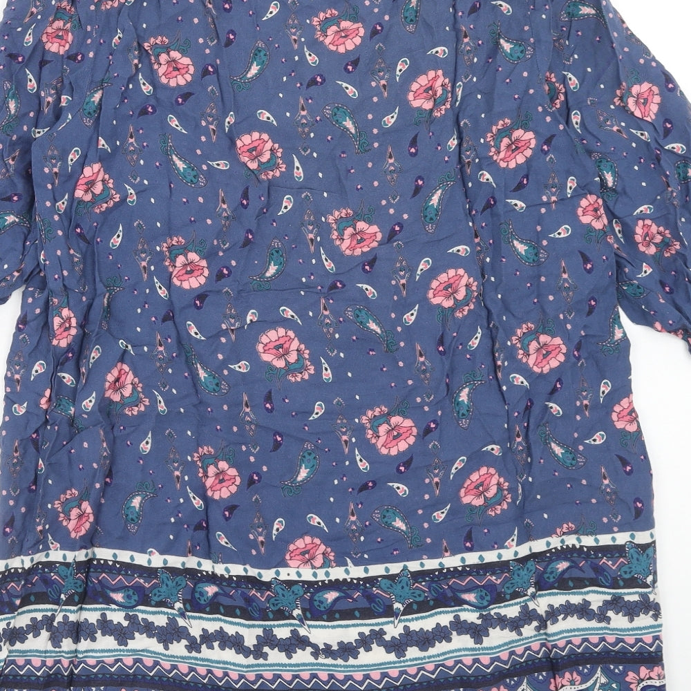 H&M Womens Blue Geometric Viscose A-Line Size 10 Round Neck Pullover