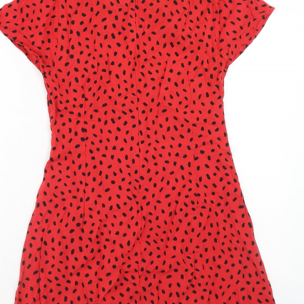 Motel Rocks Womens Red Geometric Viscose A-Line Size XS V-Neck Zip