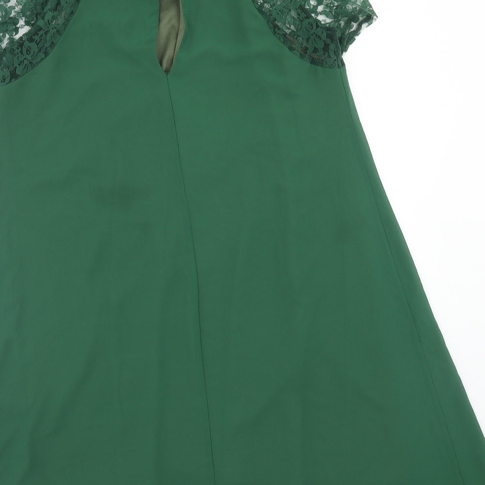 Love Womens Green Polyester Trapeze & Swing Size S Round Neck Button