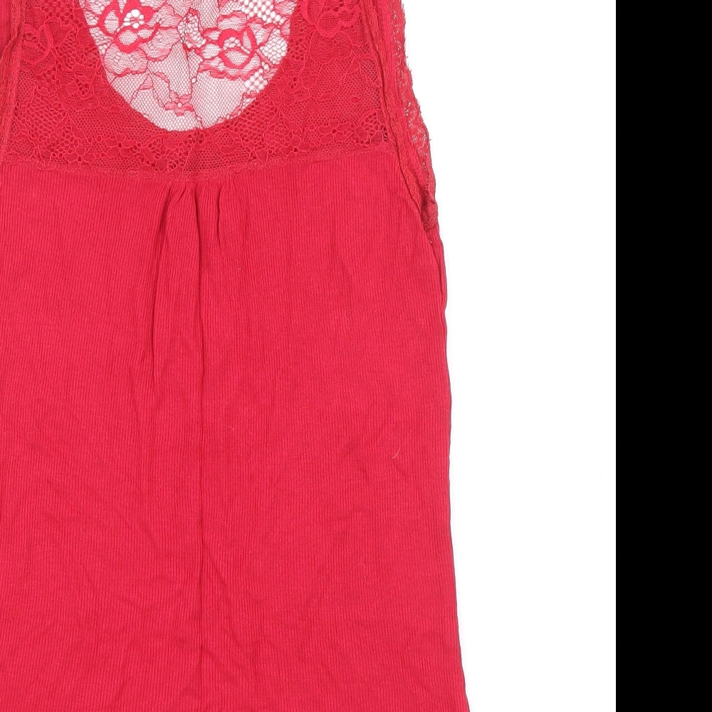Limited Collection Womens Pink Viscose Basic Tank Size 10 Scoop Neck - Lace detail