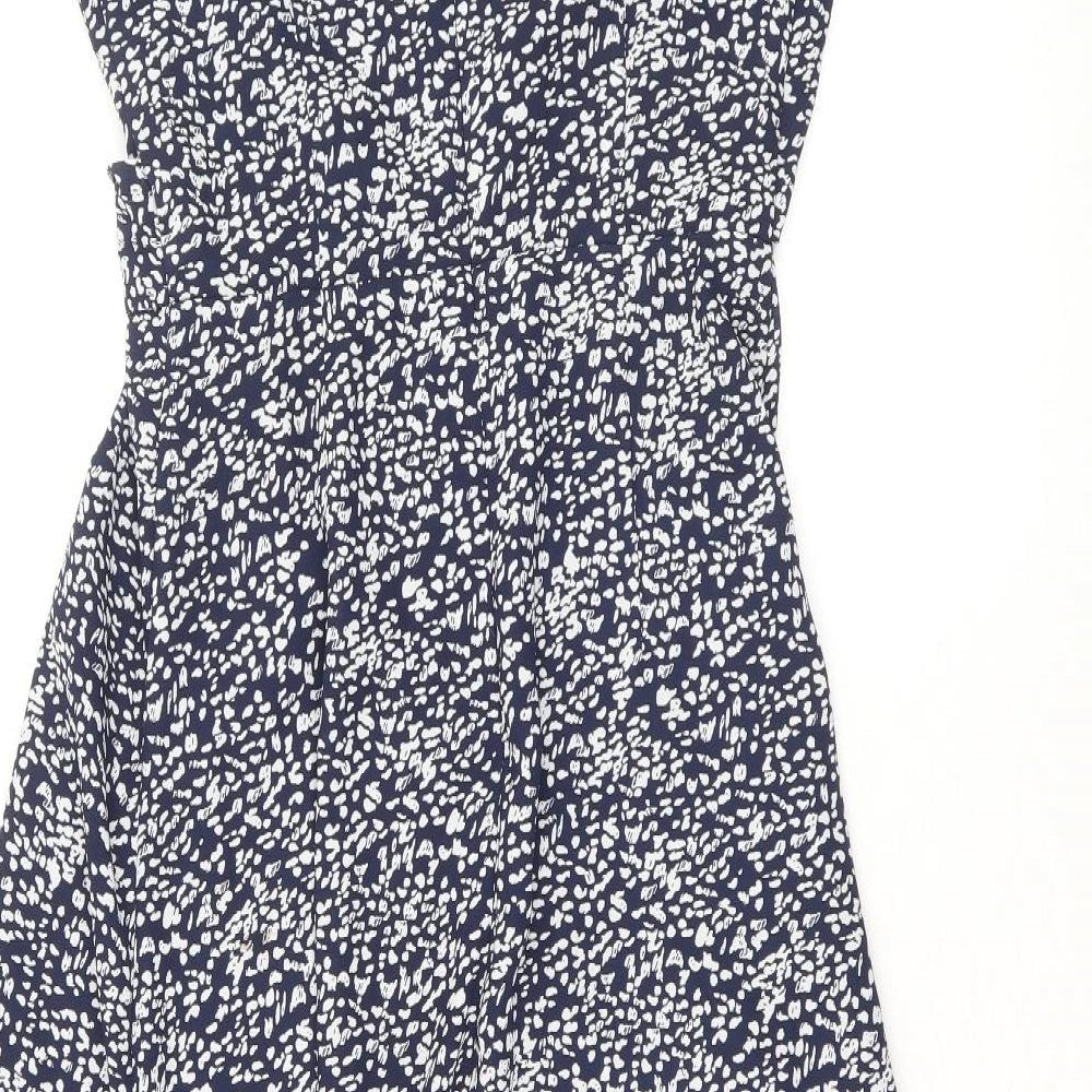 Warehouse Womens Blue Geometric Polyester Fit & Flare Size 8 V-Neck Zip