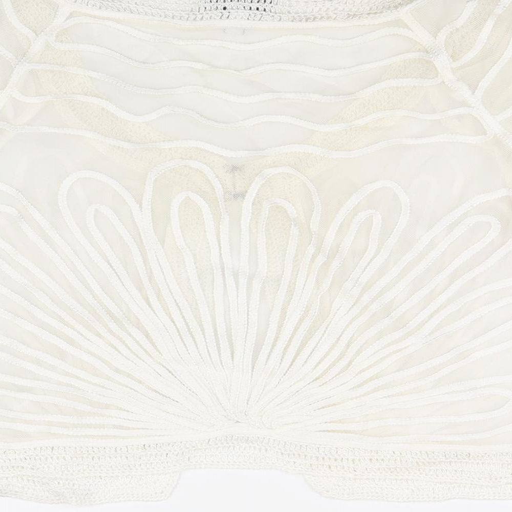 Debenhams Womens Ivory Geometric Polyacrylate Fibre Basic Blouse Size 12 Round Neck