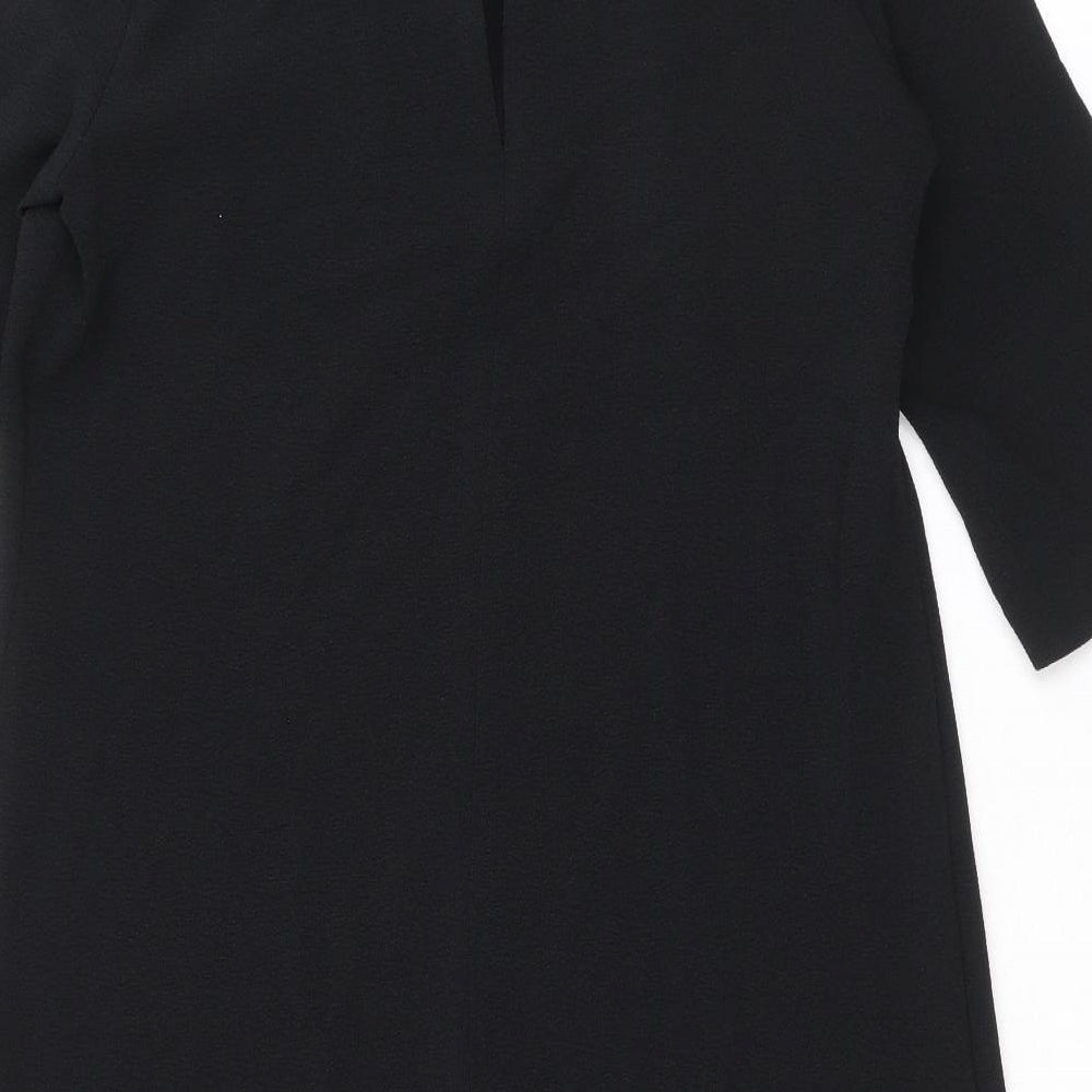 Marks & Spencer Womens Black Polyester A-Line Size 12 Round Neck Button
