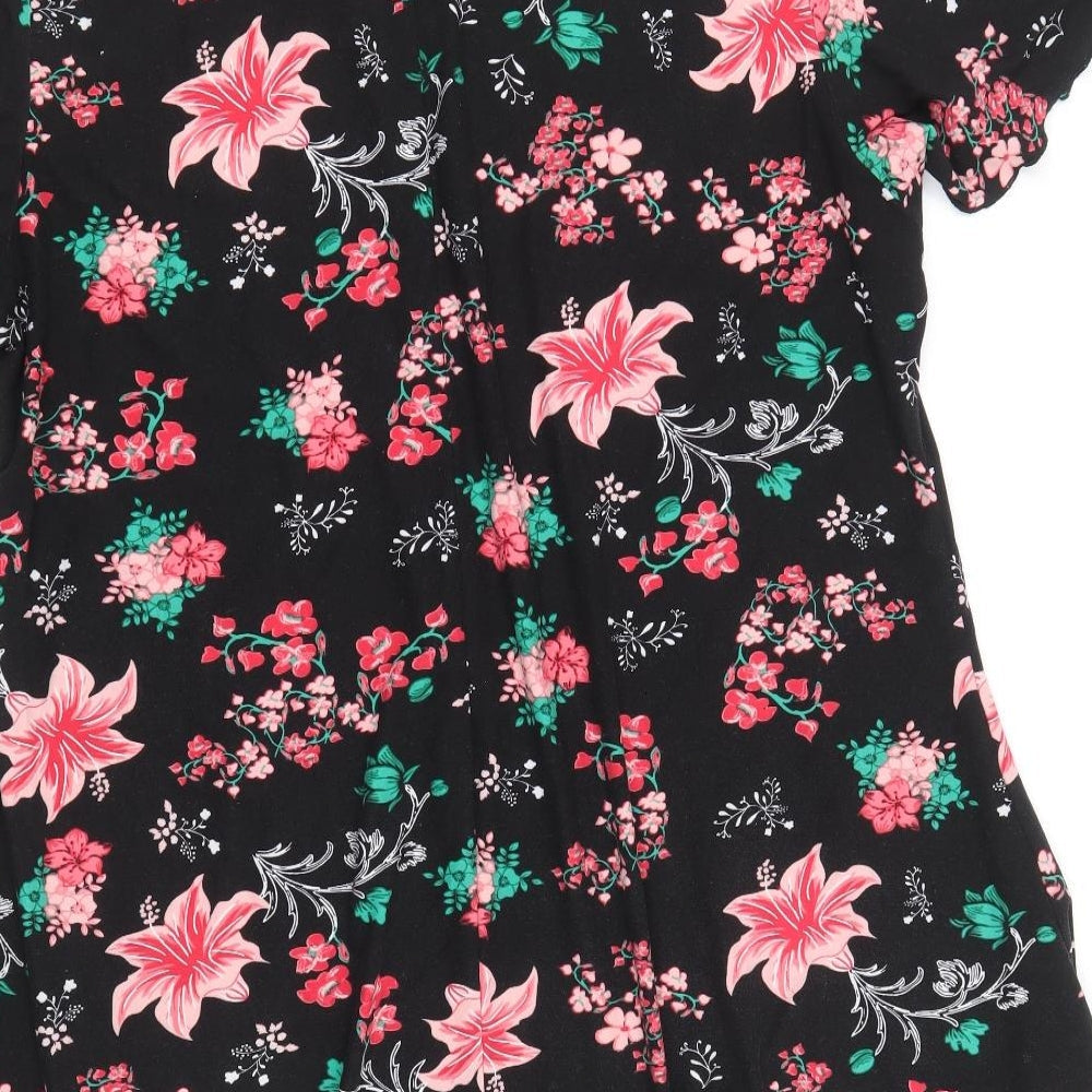 Poetic Soul Womens Black Floral Viscose Basic Blouse Size L Round Neck