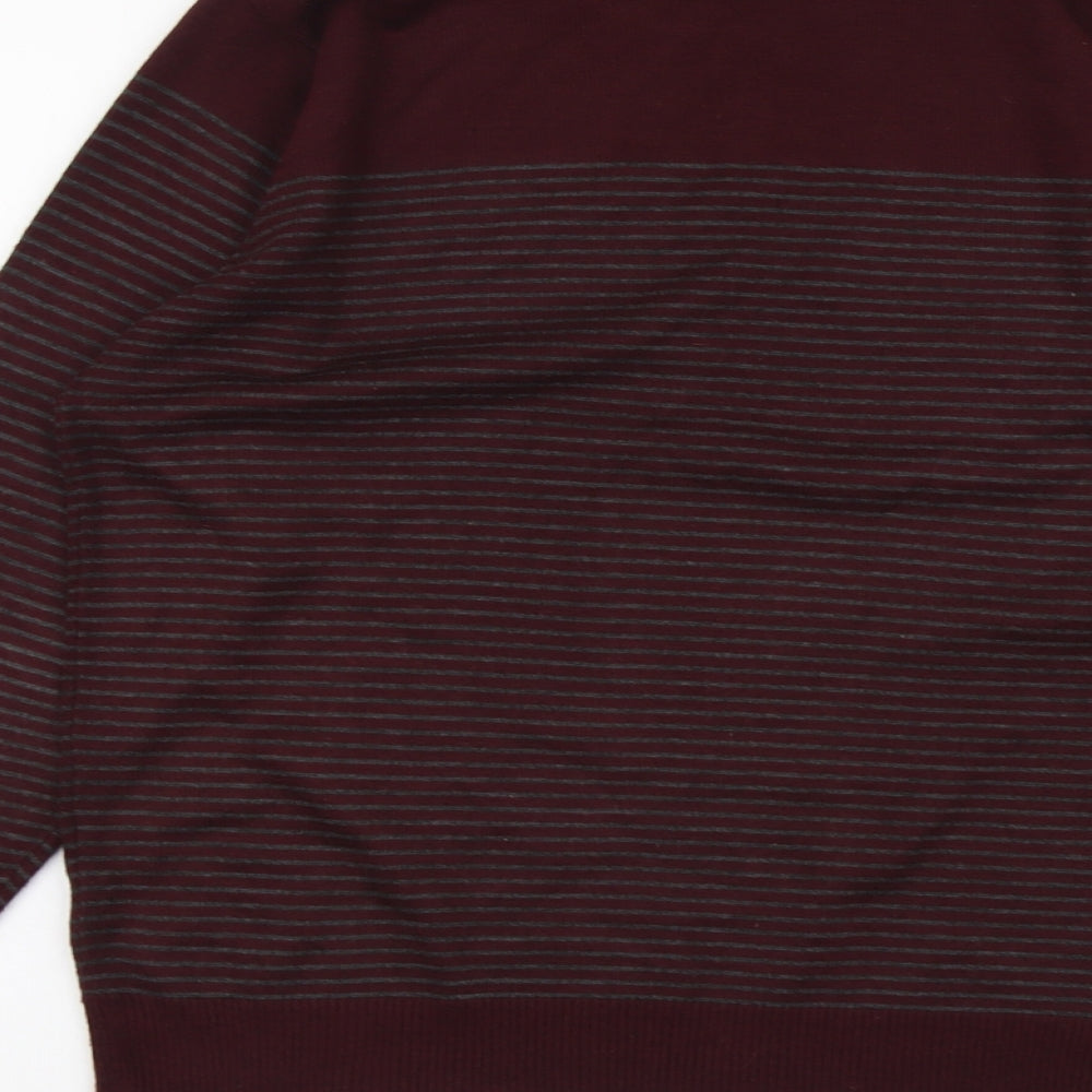 Cedarwood State Mens Red Round Neck Striped Acrylic Pullover Jumper Size L Long Sleeve