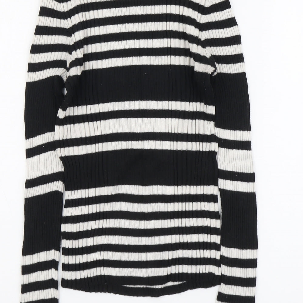 Atmosphere Womens Black Round Neck Striped Nylon Pullover Jumper Size 10