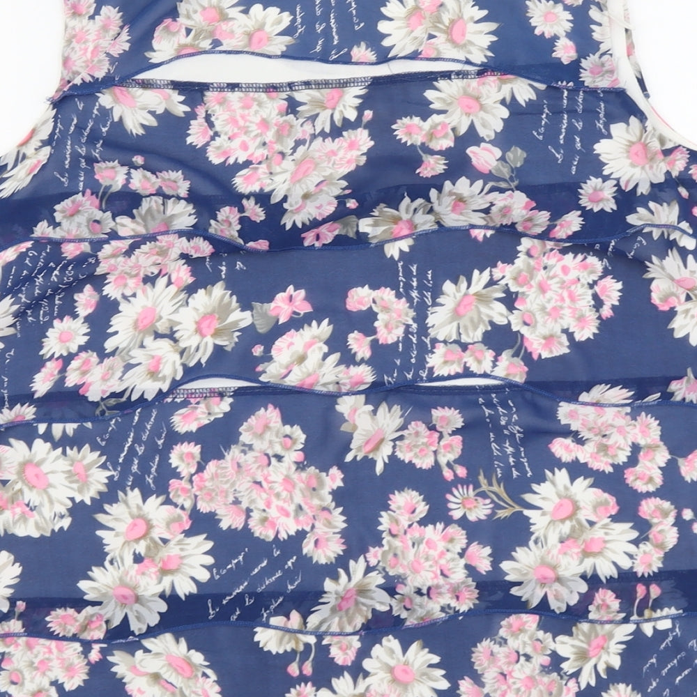 Touch Womens Blue Floral Cotton Basic Tank Size 16 Scoop Neck