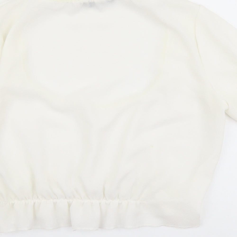 PRETTYLITTLETHING Womens Ivory Polyester Cropped Blouse Size 4 Scoop Neck