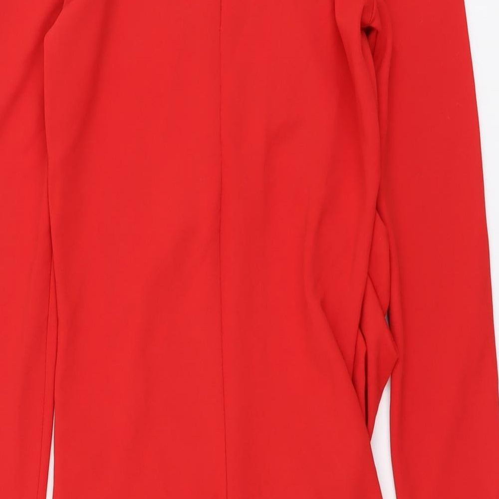 Zara Womens Red Polyester A-Line Size S Round Neck Zip