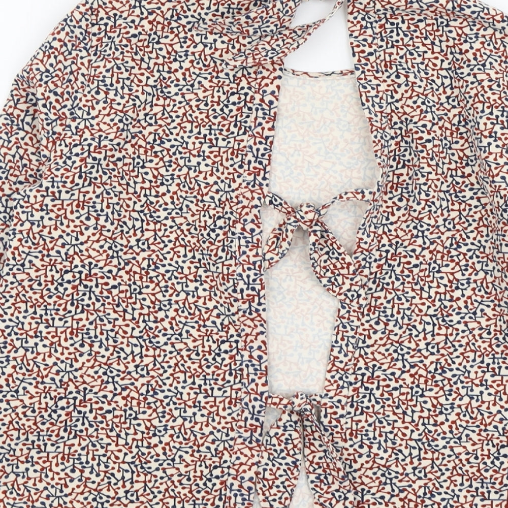 Zara Womens Multicoloured Geometric Polyester Basic Blouse Size XS Round Neck