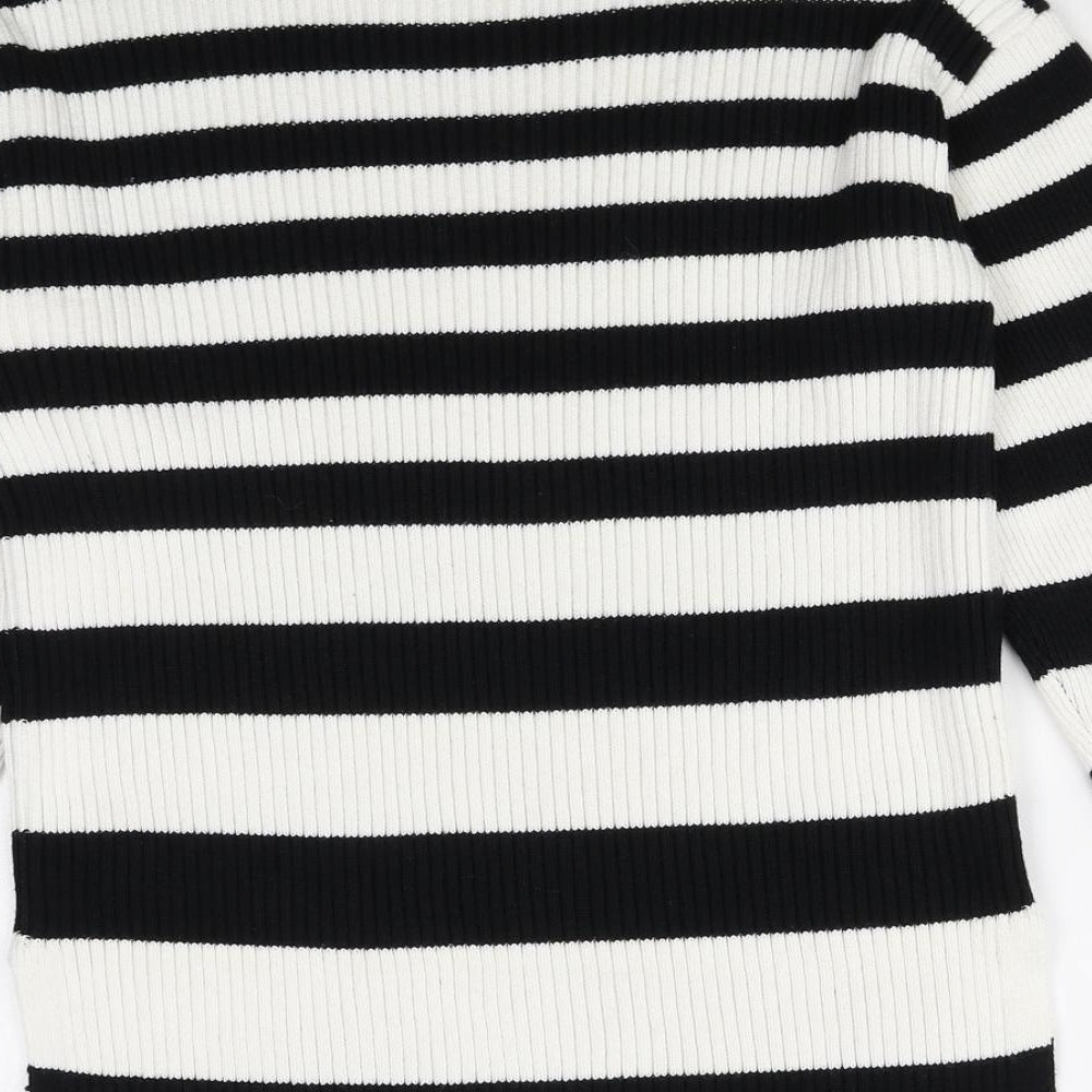 Marks & Spencer Womens Multicoloured Mock Neck Striped Cotton Pullover Jumper Size XS