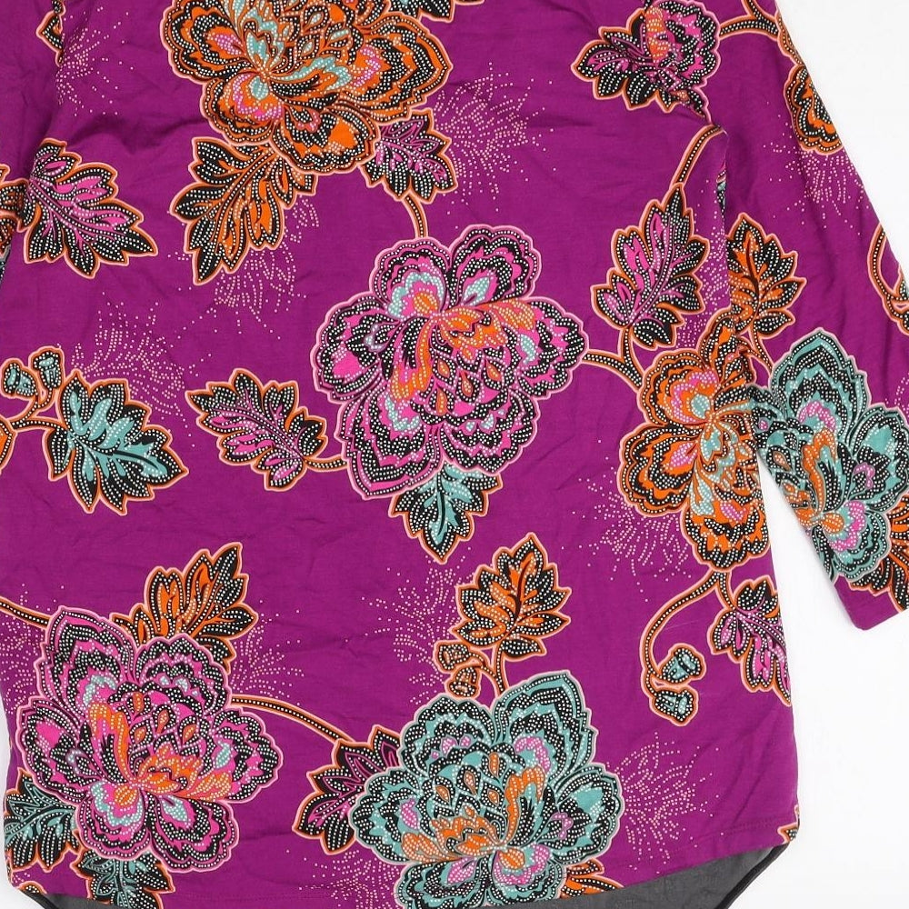 Pre Una Womens Multicoloured Floral Viscose Basic Blouse Size 10 Boat Neck