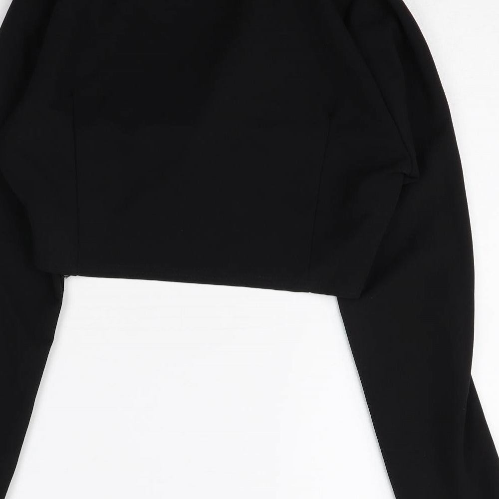 Lasula Womens Black Polyester Cropped Blouse Size 8 Collared - Knot Front