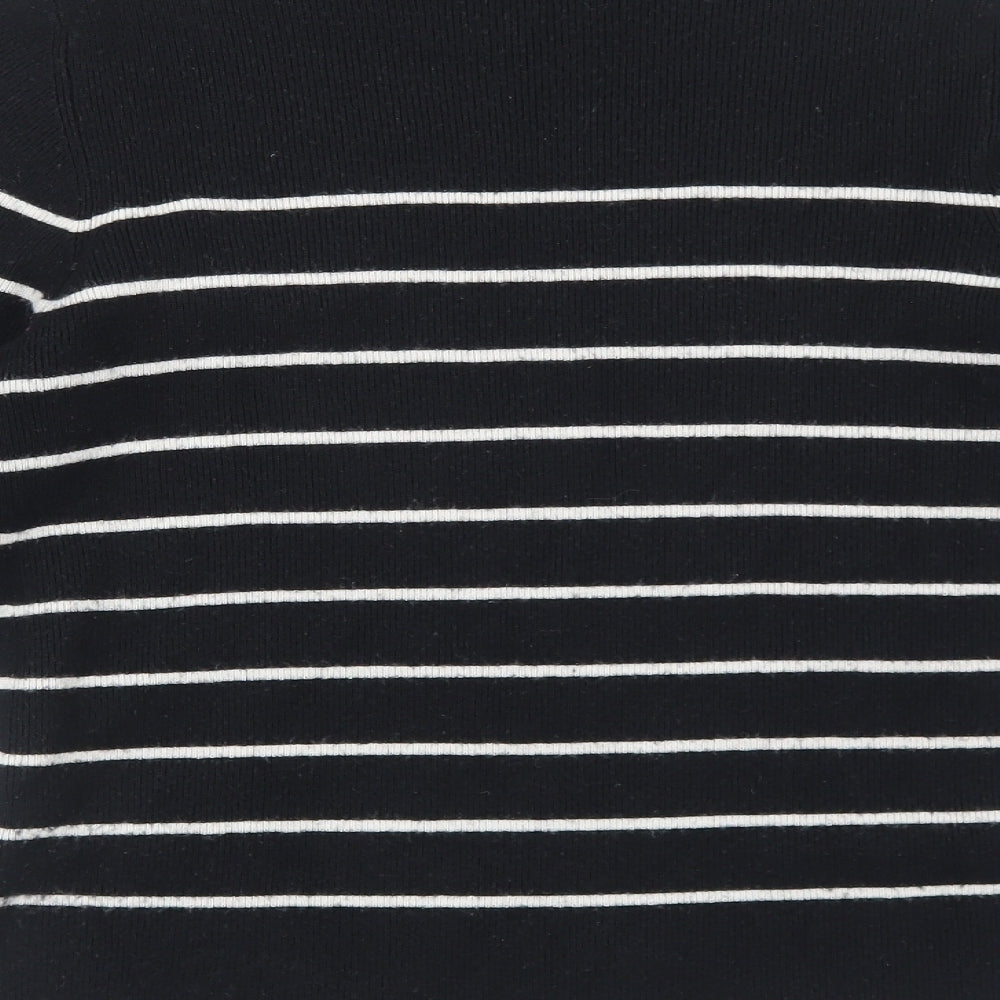 Marks & Spencer Womens Black High Neck Striped Viscose Pullover Jumper Size M Pullover