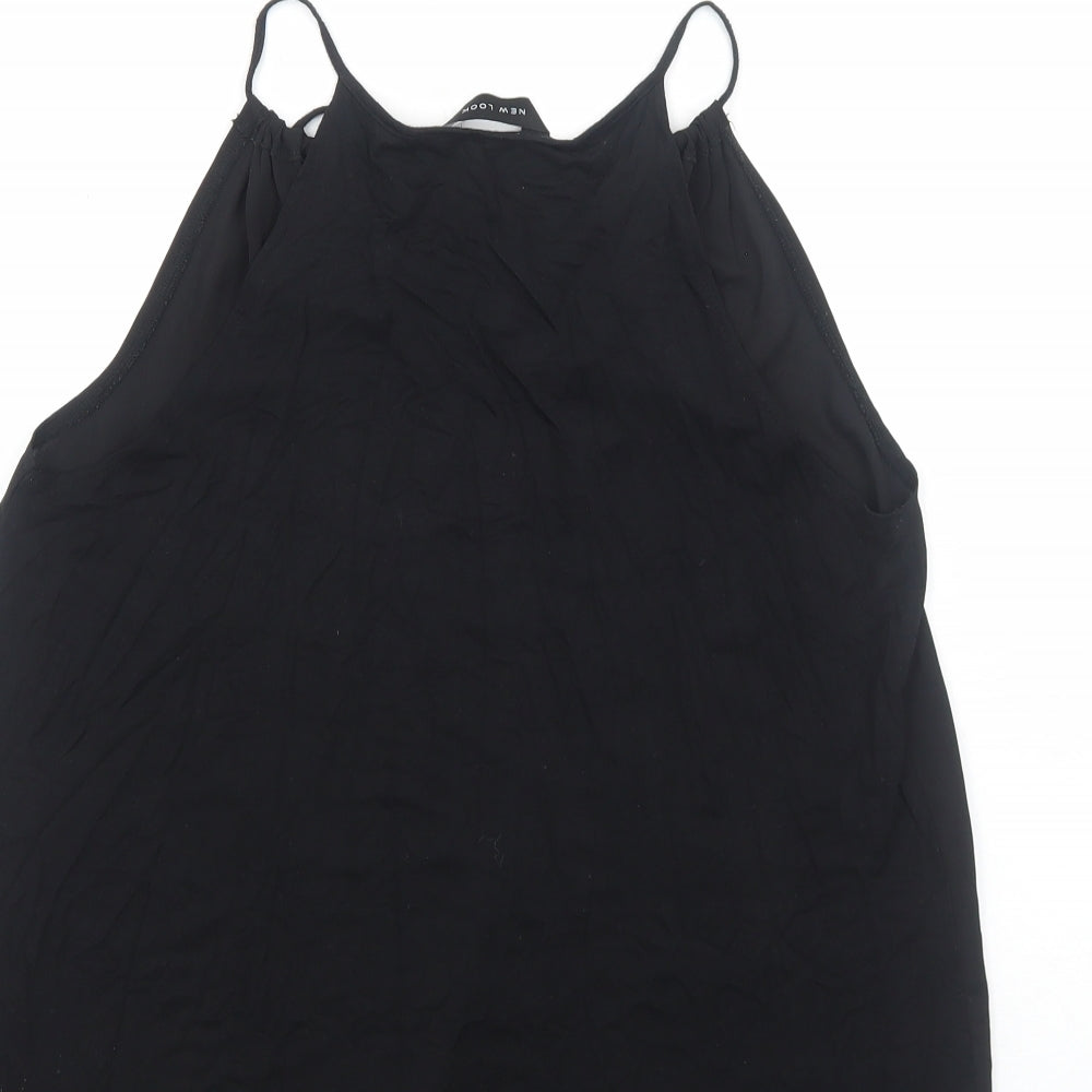 New Look Womens Black Polyester Basic Tank Size 12 V-Neck