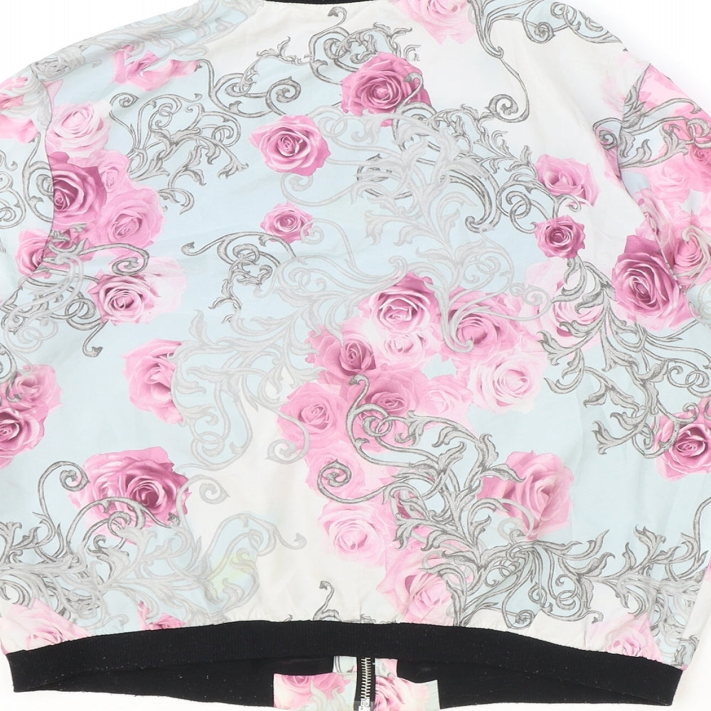 H&M Womens Blue Floral Jacket Size 12 Zip