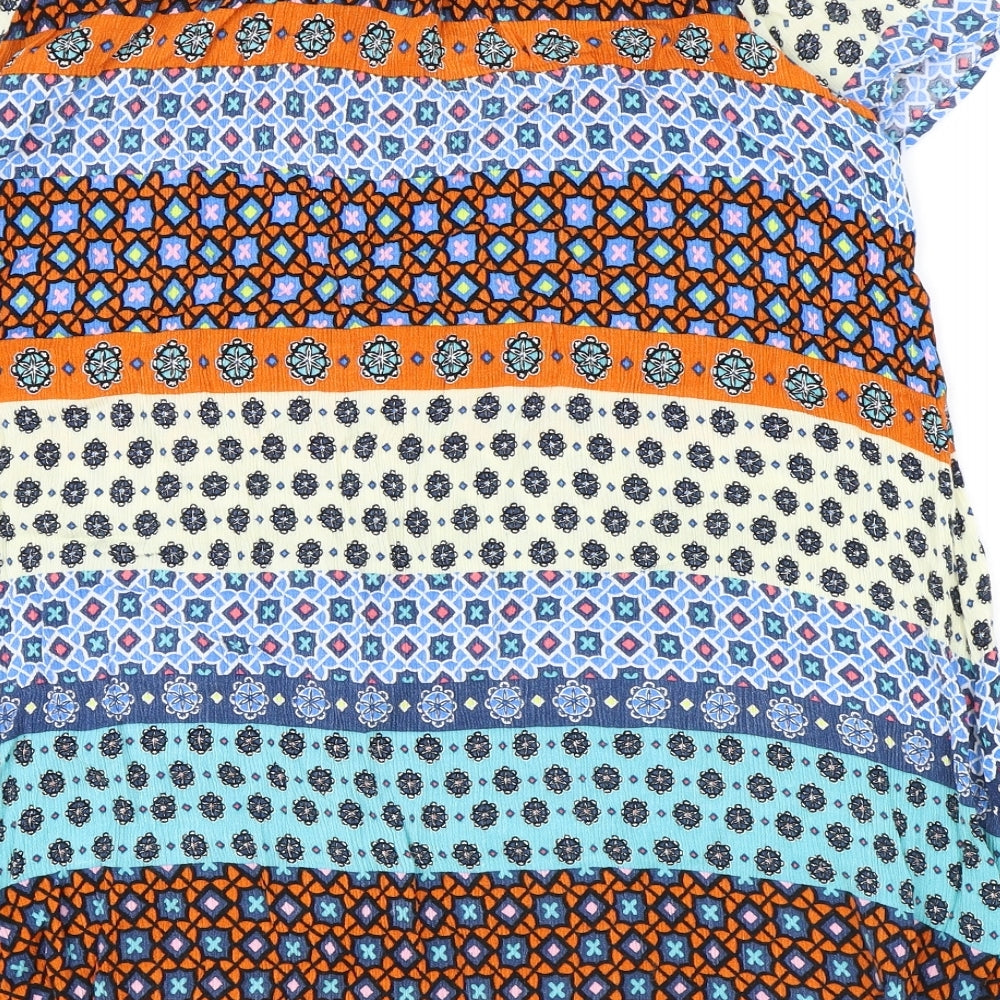 Glamorous Womens Multicoloured Geometric Viscose Shift Size 10 Off the Shoulder Pullover