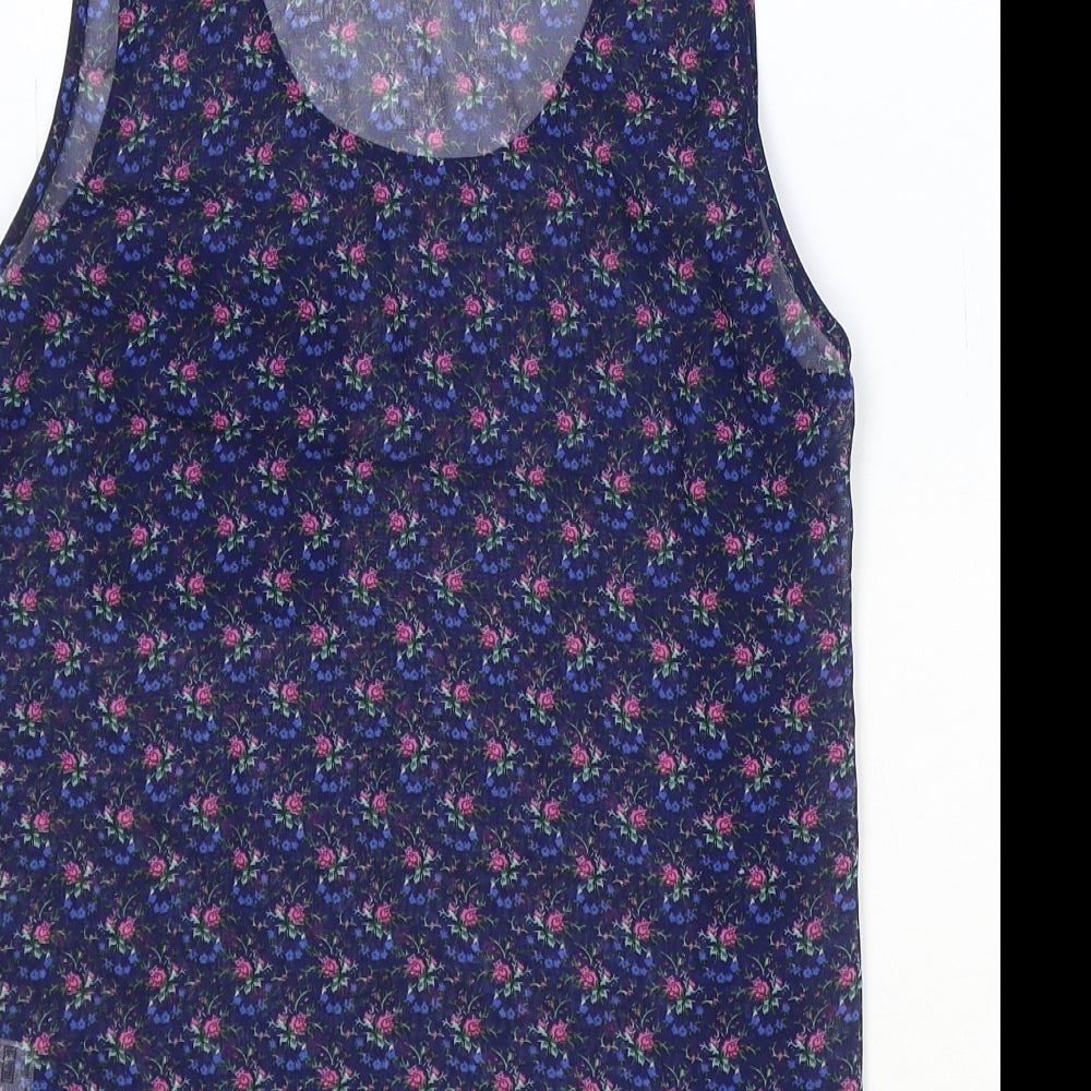 Topshop Womens Blue Geometric Polyester Basic Tank Size 10 Scoop Neck