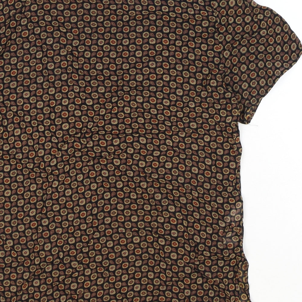Marks & Spencer Womens Black Geometric Viscose Basic T-Shirt Size 8 Scoop Neck
