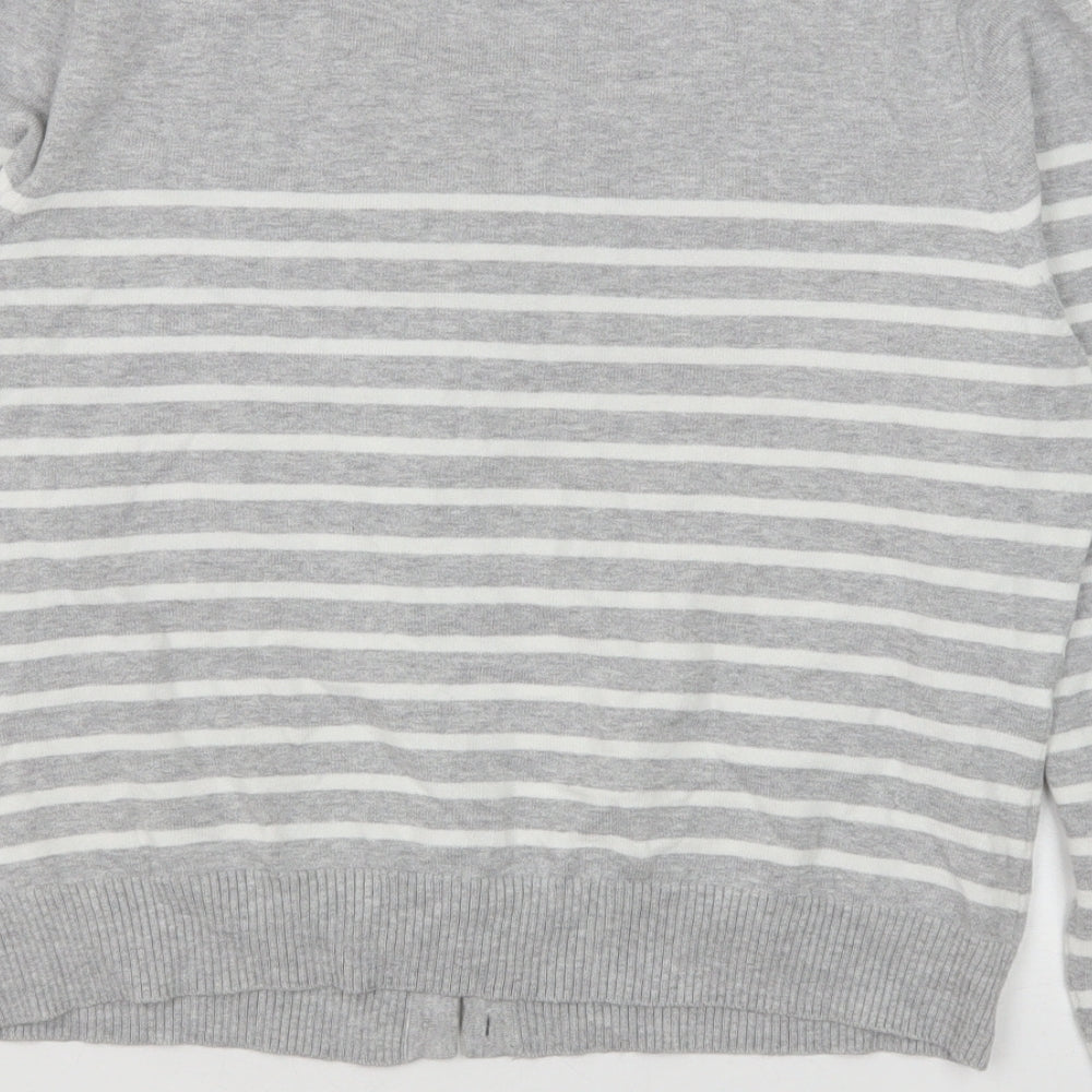 Papaya Womens Grey Round Neck Striped Cotton Cardigan Jumper Size 14