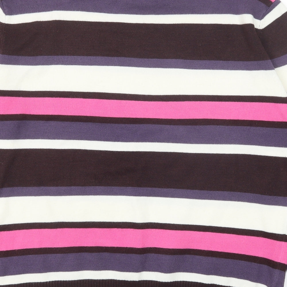 YS Collection Womens Multicoloured Mock Neck Striped Acrylic Pullover Jumper Size 16