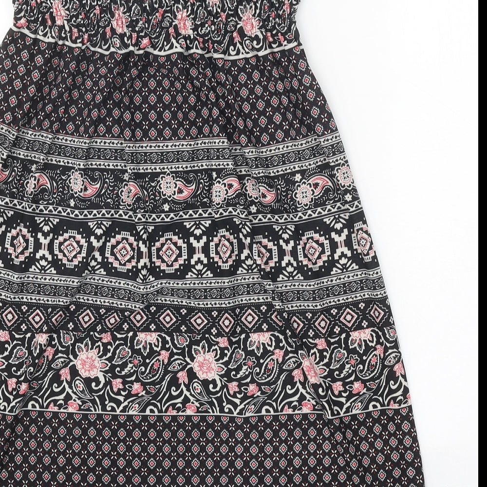 Who & Why Womens Black Geometric Polyester A-Line One Size Off the Shoulder Pullover