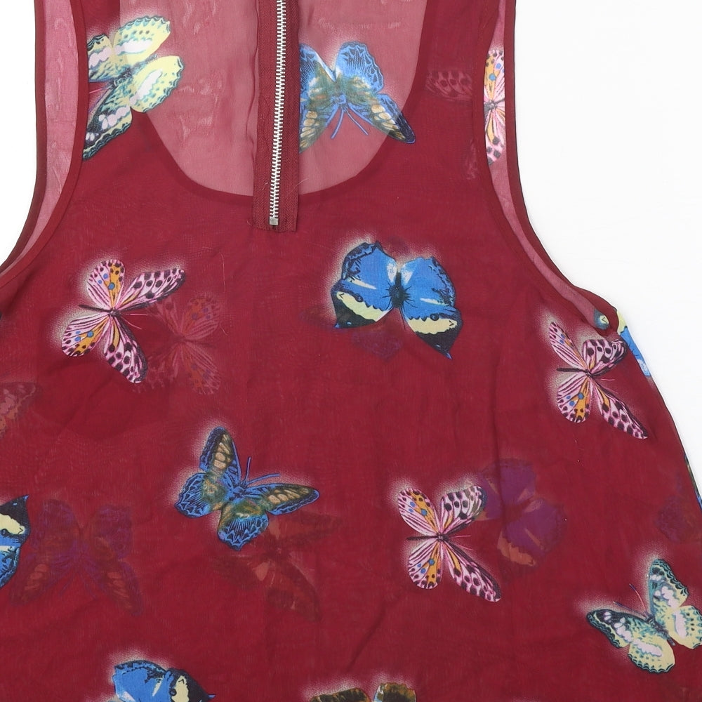 Cameo Rose Womens Red Geometric Polyester Basic Tank Size 12 Round Neck - Butterfly Print