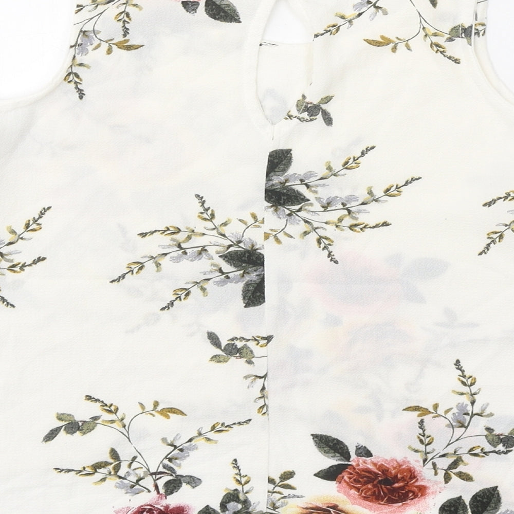 Love & Other Things Womens White Floral Polyester Basic Blouse Size 8 Round Neck - Cold Shoulder