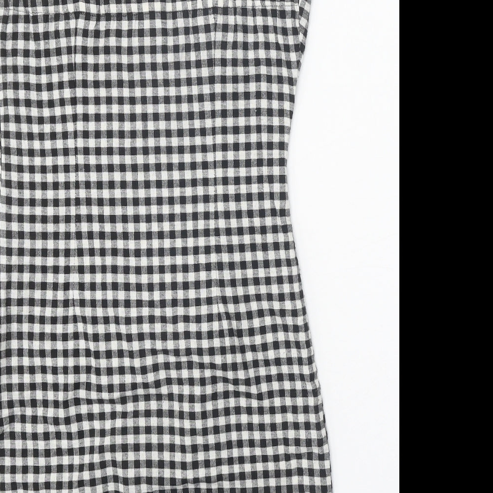 Preworn Womens Black Gingham Polyester Tank Dress Size S Round Neck Zip
