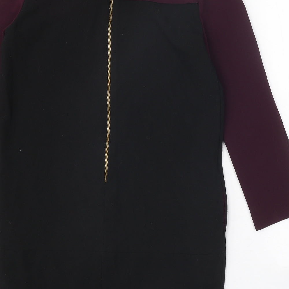 Zara Womens Black Colourblock Polyester A-Line Size M Round Neck Zip