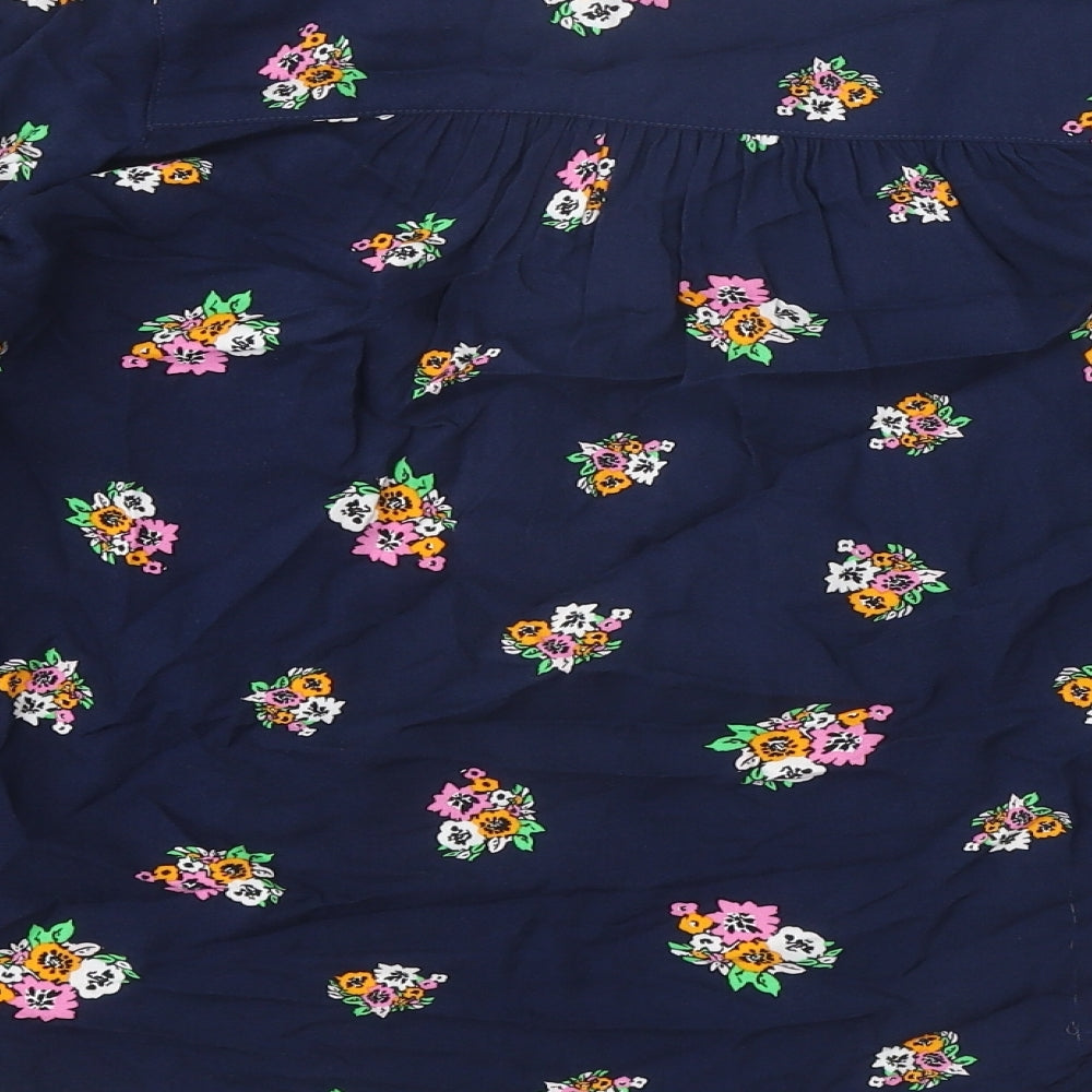 Marks & Spencer Womens Blue Floral Viscose Basic Blouse Size 8 V-Neck
