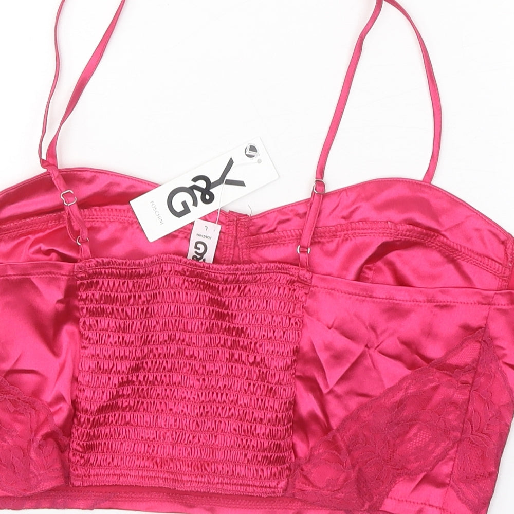 Y&G Womens Pink Polyester Cropped Tank Size L Sweetheart - Bralette