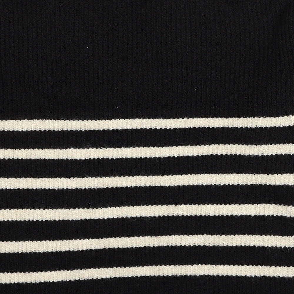 Marks & Spencer Womens Black V-Neck Striped Polyester Pullover Jumper Size L