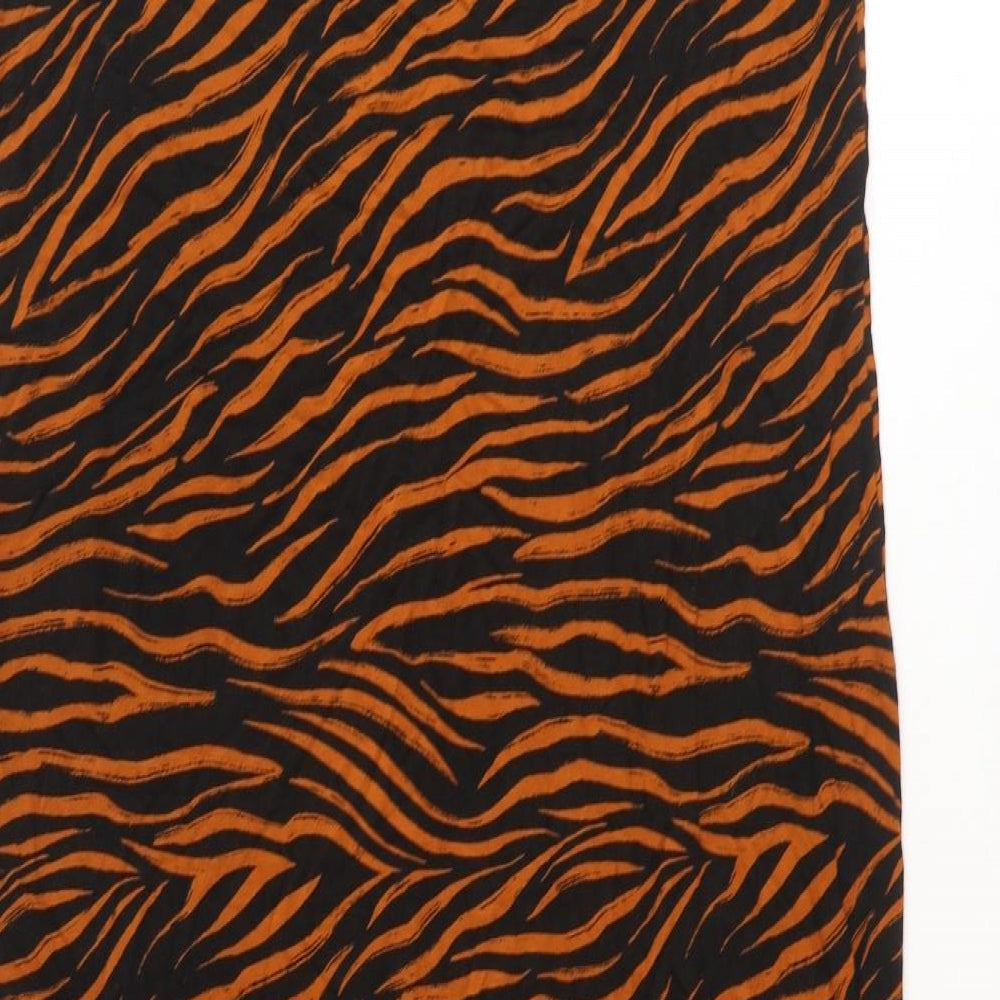 Marks & Spencer Womens Brown Animal Print Polyester Tank Dress Size 14 V-Neck Pullover - Tiger print
