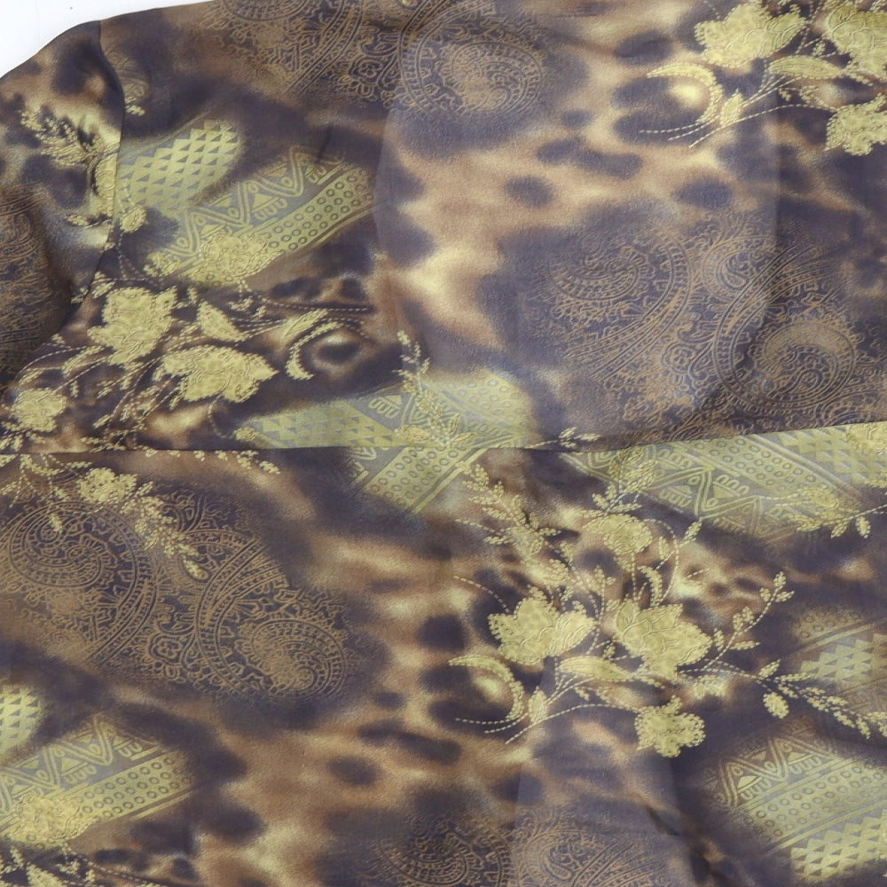 Modern Essentials Womens Brown Geometric Polyester Basic Blouse Size L V-Neck