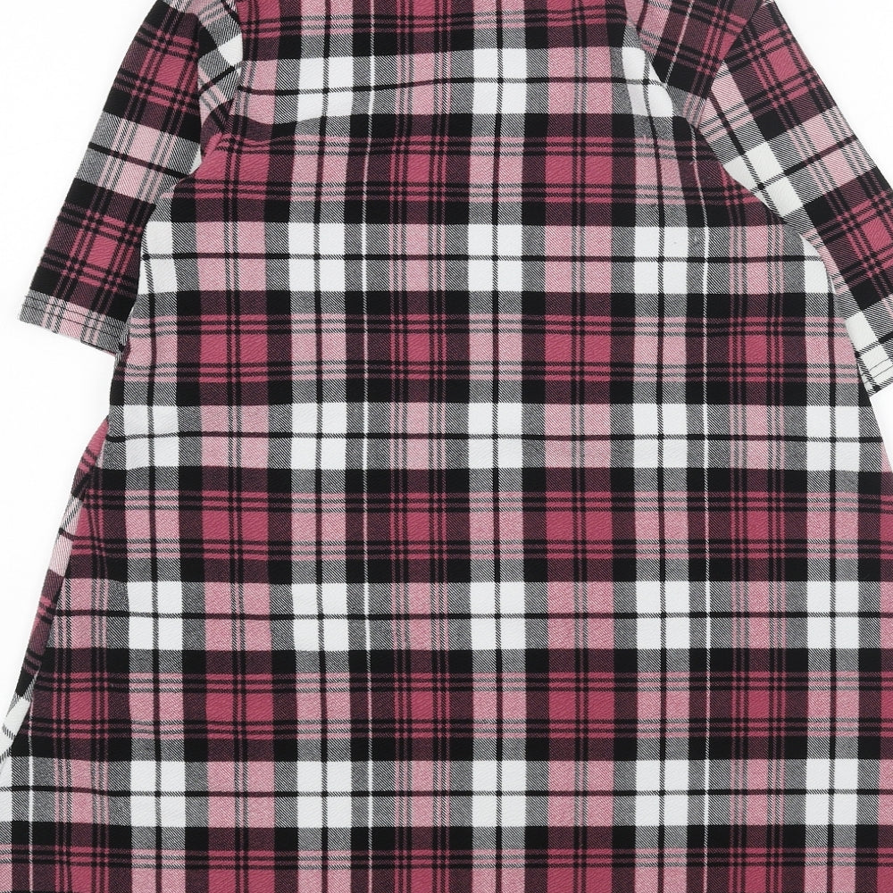 Apricot Womens Pink Plaid Polyester A-Line Size 10 Round Neck Pullover
