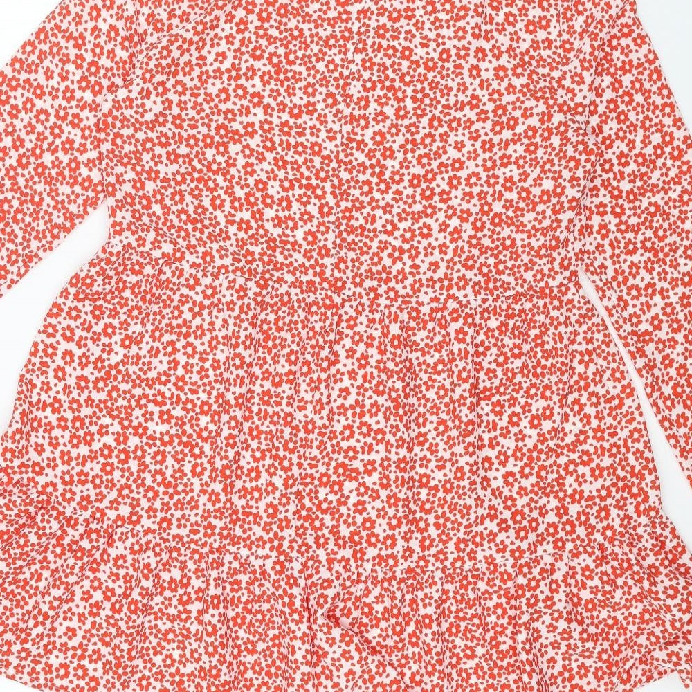 ASOS Womens Red Floral Polyester A-Line Size 10 Round Neck Pullover