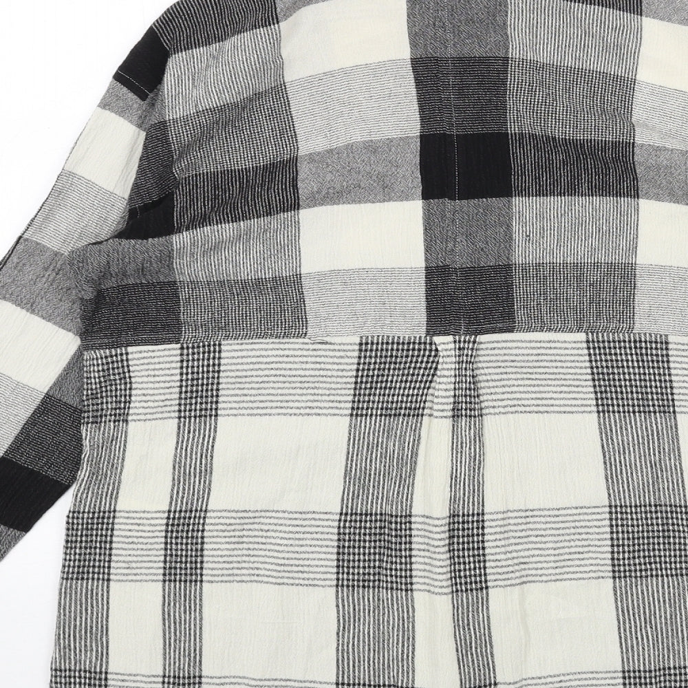 Topshop Womens Black Plaid Viscose Basic Button-Up Size 10 Collared