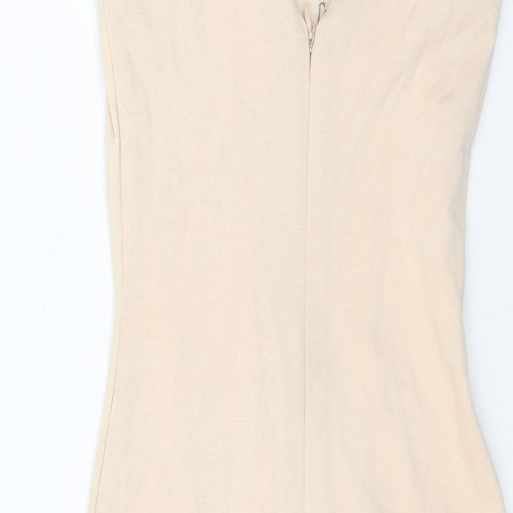 Lipsy Womens Beige Polyester Shift Size 6 Round Neck Zip - Open Back