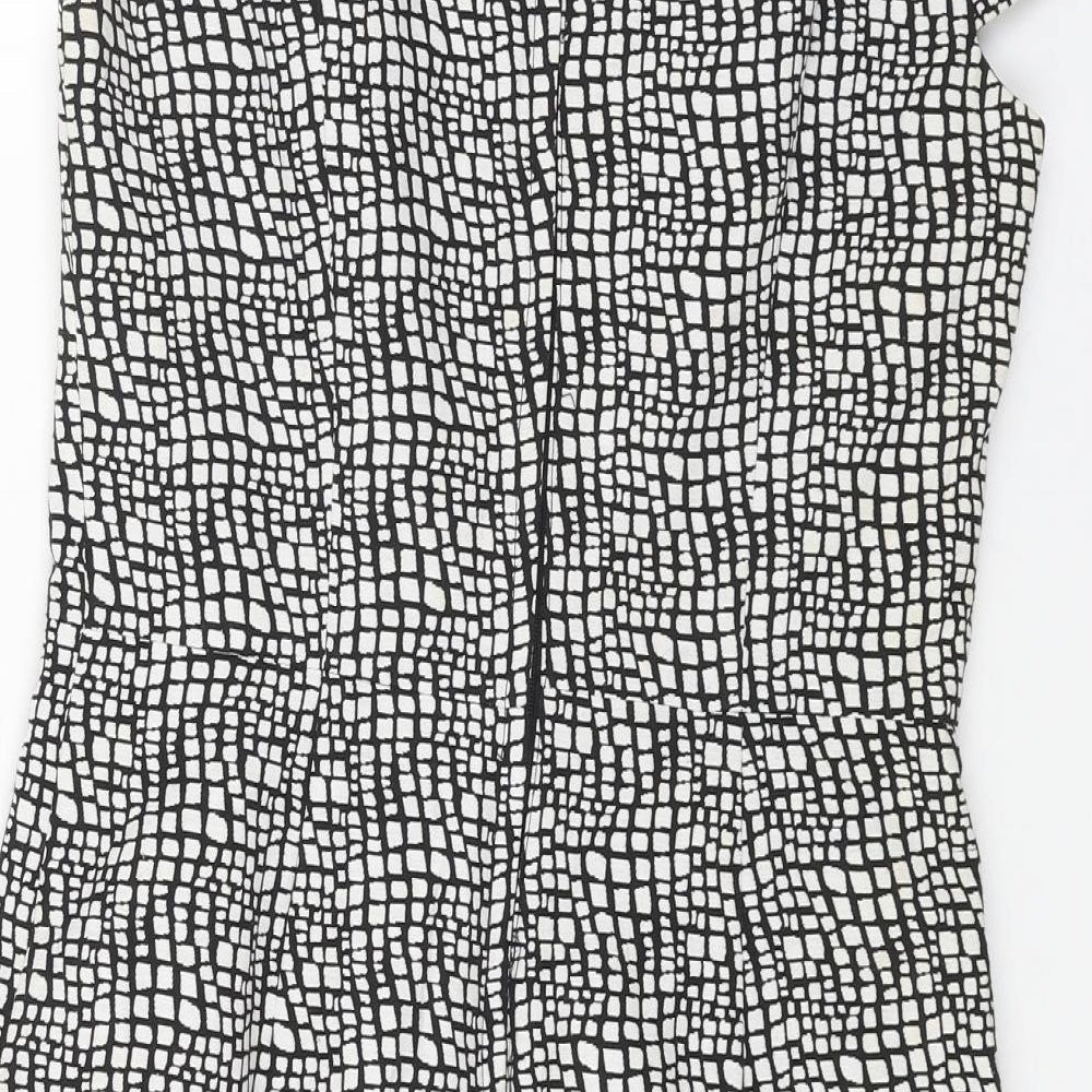 NEXT Womens Grey Geometric Cotton Shift Size 10 Round Neck Zip