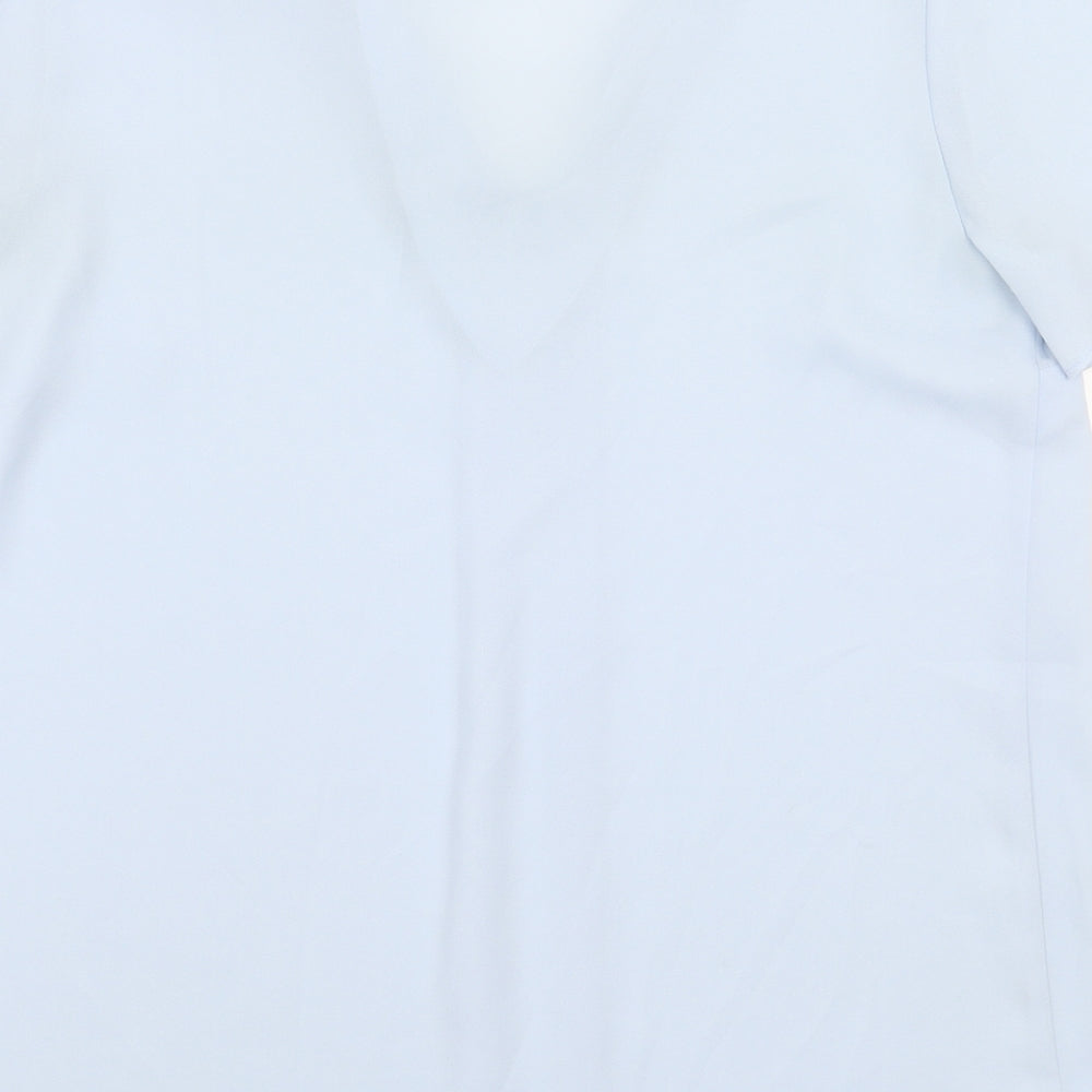 Preworn Womens Blue Polyester Basic Blouse Size 10 V-Neck
