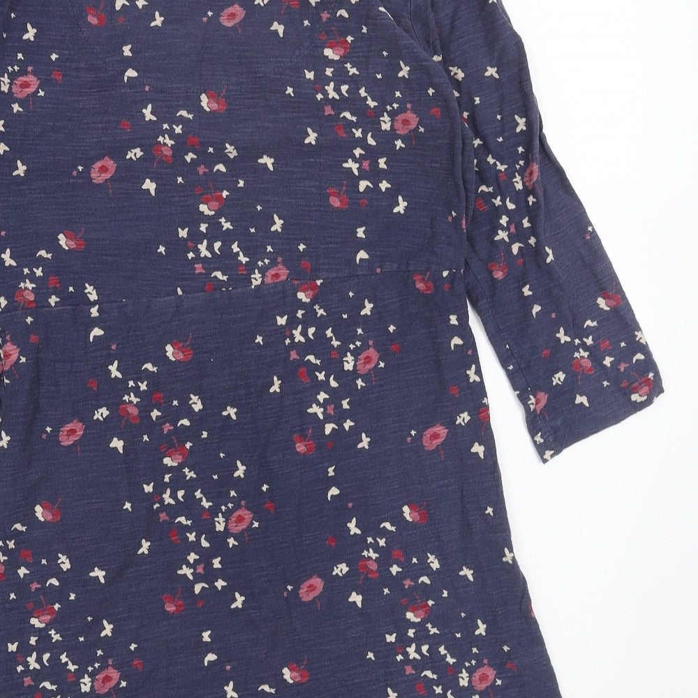RJR.John Rocha Womens Blue Geometric Cotton A-Line Size 10 Scoop Neck Pullover
