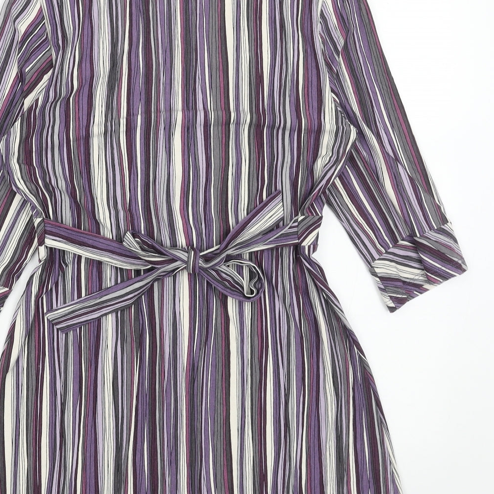 Marks & Spencer Womens Purple Striped Viscose A-Line Size 10 V-Neck Pullover