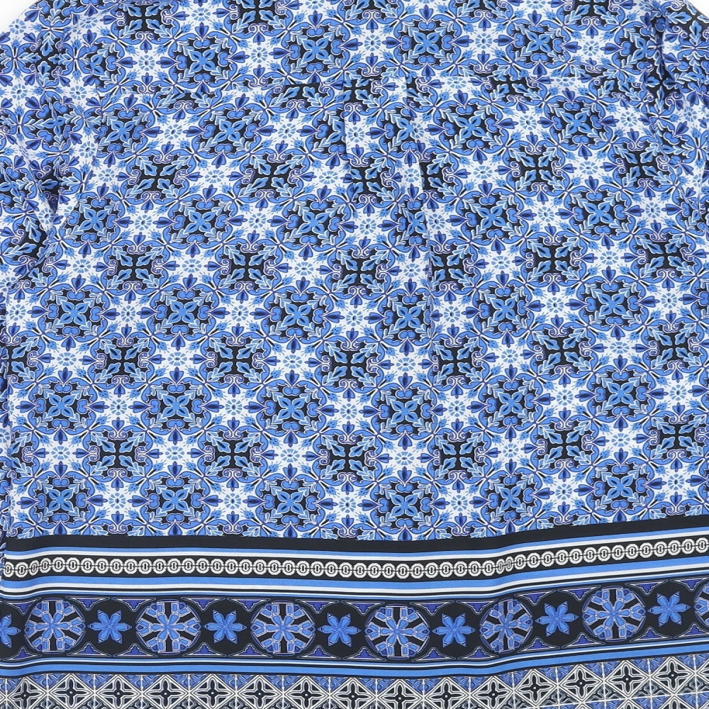 Papaya Womens Blue Geometric Polyester Basic Blouse Size 10 Collared