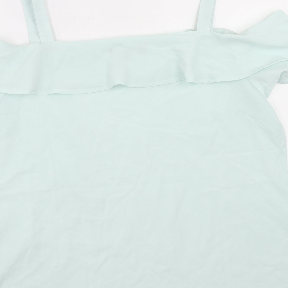 Studio Womens Green Polyester Basic Blouse Size 16 Square Neck